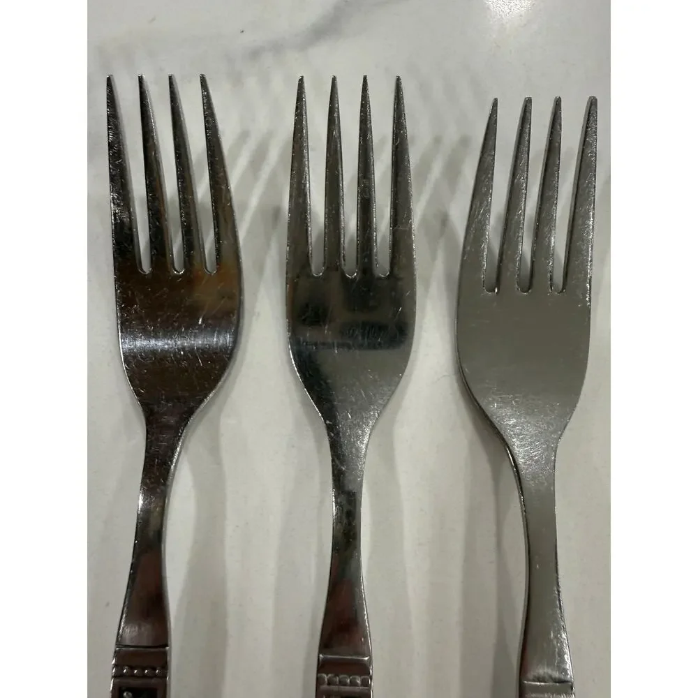 VINTAGE Oneida Spanish Court Salad Forks Set of 6 Stainless Black Scroll MCM